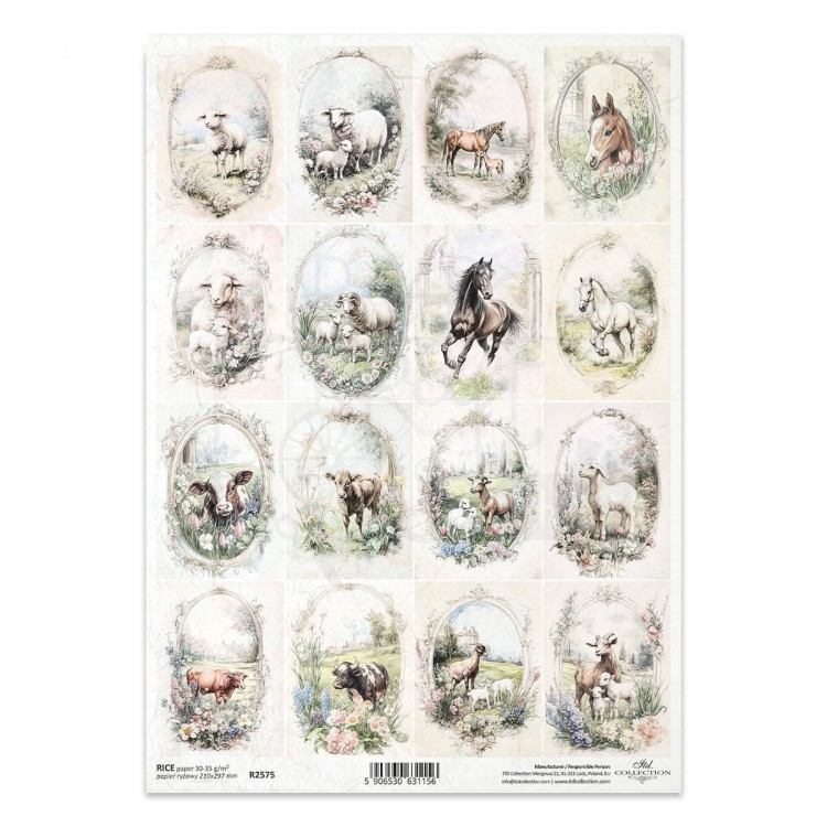 Papier ryżowy do decoupage A4 konie krowy owce kozy R2575 ITD Collection