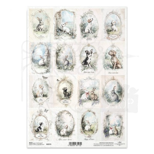 Papier ryżowy do decoupage A4 koty psy zajączki R2573 ITD Collection