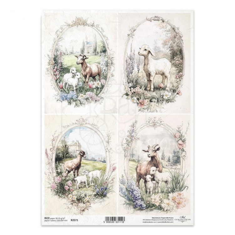 Papier ryżowy do decoupage A4 kozy kózki R2571 ITD Collection