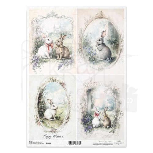 Papier ryżowy do decoupage A4 zajączki wielkanocne ramki R2569 ITD Collection