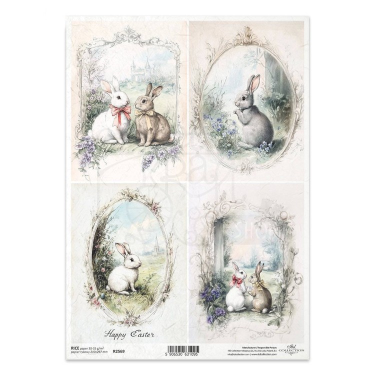 Papier ryżowy do decoupage A4 zajączki wielkanocne ramki R2569 ITD Collection