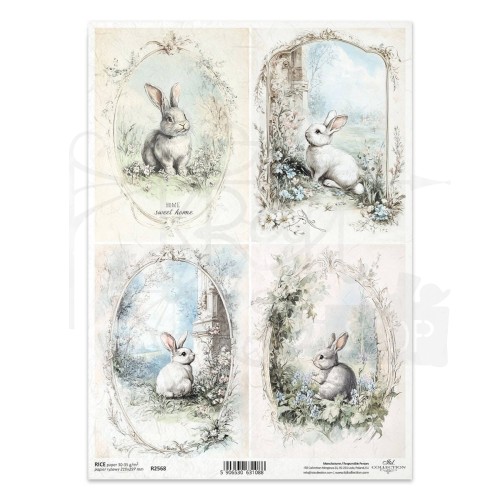 Papier ryżowy do decoupage A4 zajączki wielkanocne ramki R2568 ITD Collection
