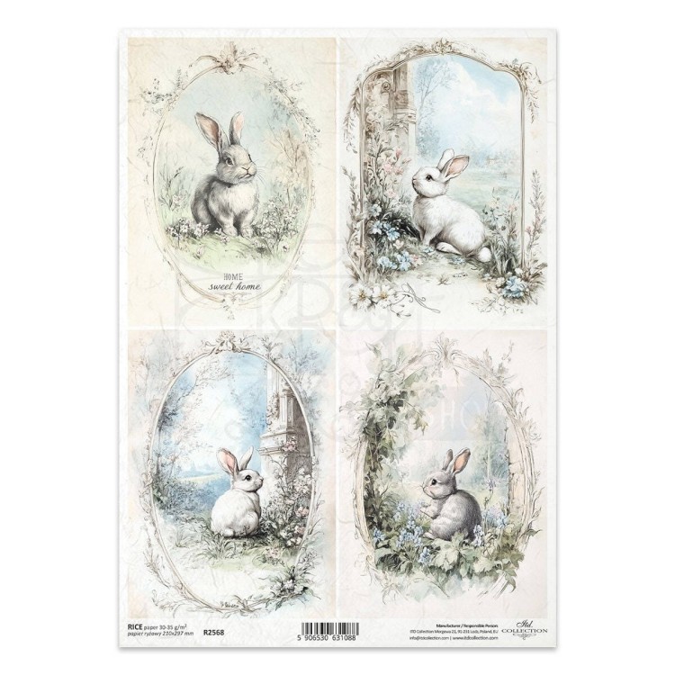 Papier ryżowy do decoupage A4 zajączki wielkanocne ramki R2568 ITD Collection