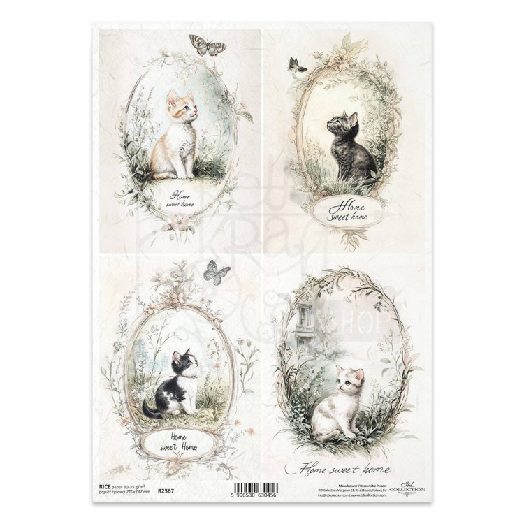 Papier ryżowy do decoupage A4 koty R2567 ITD Collection