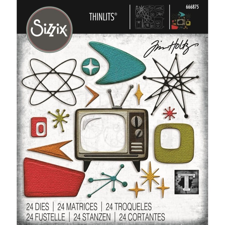 Wykrojnik Tim Holtz Thinlits Atomic Retro 24 elementy 666875 Sizzix