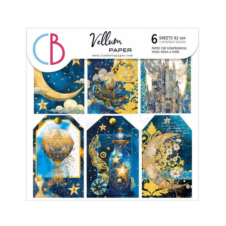 Zestaw papierów welinowych kalki 15x15cm Vellum Paper Celestial CBVQ026 Ciao Bella