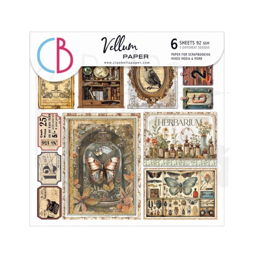 Zestaw papierów welinowych kalki 15x15cm Vellum Paper Cabinet of Curiosites CBVQ024 Ciao Bella