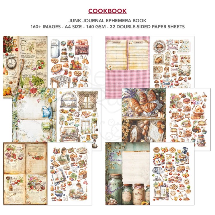 Zestaw A4 Junk Journal &amp; Ephemera Book Cookbook CBB009 Ciao Bella