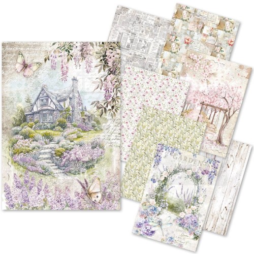 Zestaw papierów ryżowych A5 Secret Garden 8 arkuszy CBRS013 Ciao Bella