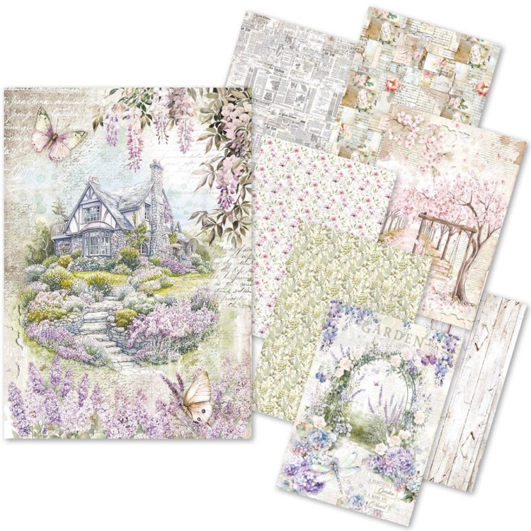 Zestaw papierów ryżowych A5 Secret Garden 8 arkuszy CBRS013 Ciao Bella
