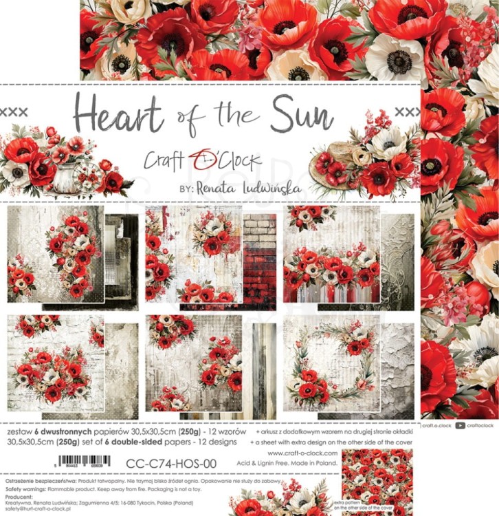 Zestaw papierów do scrapbookingu 30x30 Heart Of The Sun CC-C74-HOS-00 Craft O'Clock