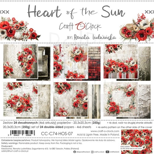 Zestaw papierów do scrapbookingu 20x20 Heart Of The Sun CC-C74-HOS-07 Craft O'Clock