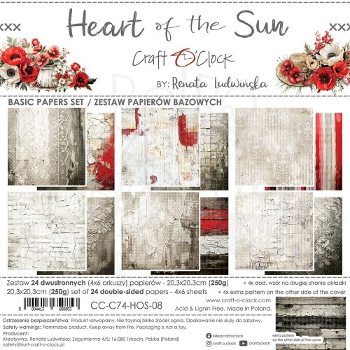 Zestaw papierów do scrapbookingu 20x20 Heart Of The Sun - Basic CC-C74-HOS-08 Craft O'Clock