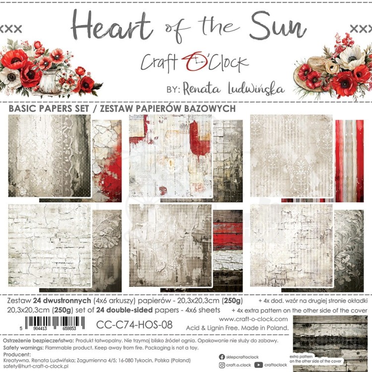 Zestaw papierów do scrapbookingu 20x20 Heart Of The Sun - Basic CC-C74-HOS-08 Craft O'Clock