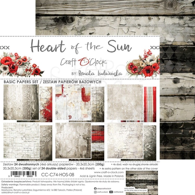 Zestaw papierów do scrapbookingu 20x20 Heart Of The Sun - Basic CC-C74-HOS-08 Craft O'Clock