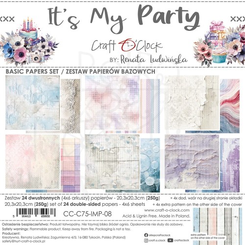 Zestaw papierów do scrapbookingu 20x20 It's My Party - Basic CC-C75-IMP-08 Craft O'Clock