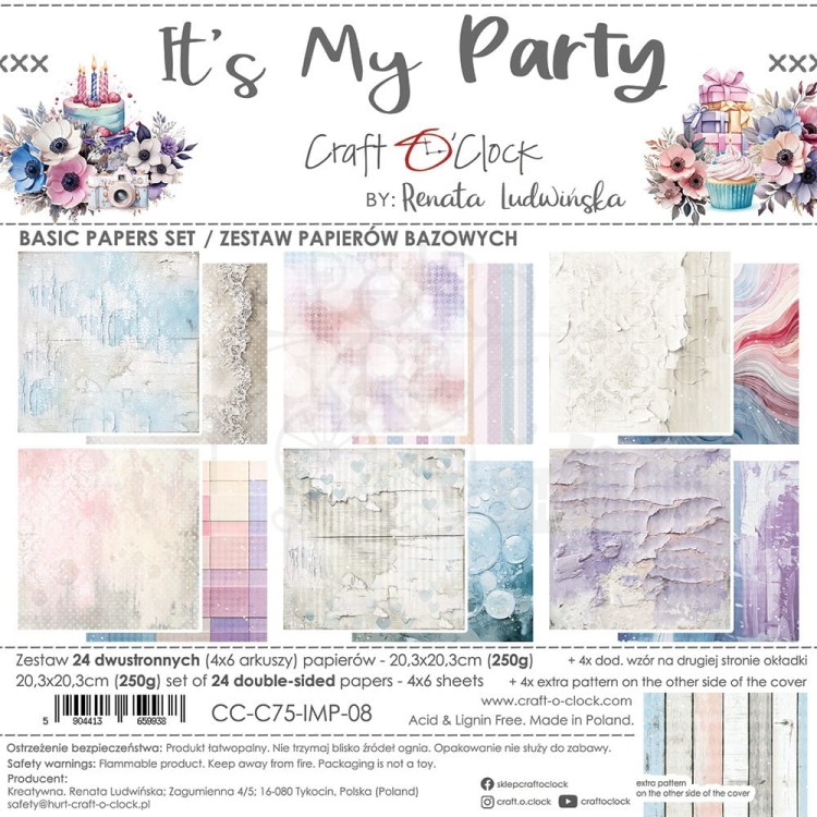Zestaw papierów do scrapbookingu 20x20 It's My Party - Basic CC-C75-IMP-08 Craft O'Clock