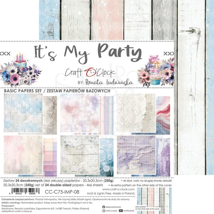 Zestaw papierów do scrapbookingu 20x20 It's My Party - Basic CC-C75-IMP-08 Craft O'Clock