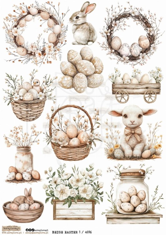 Papier ryżowy do decoupage A4 Beige Easter PR4016 ScrapLove