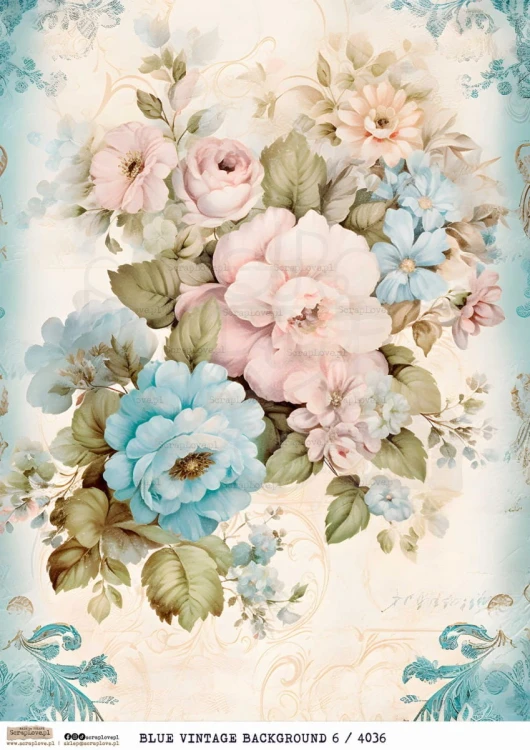Papier ryżowy do decoupage A4 Blue Vintage Background 6 PR4036 ScrapLove