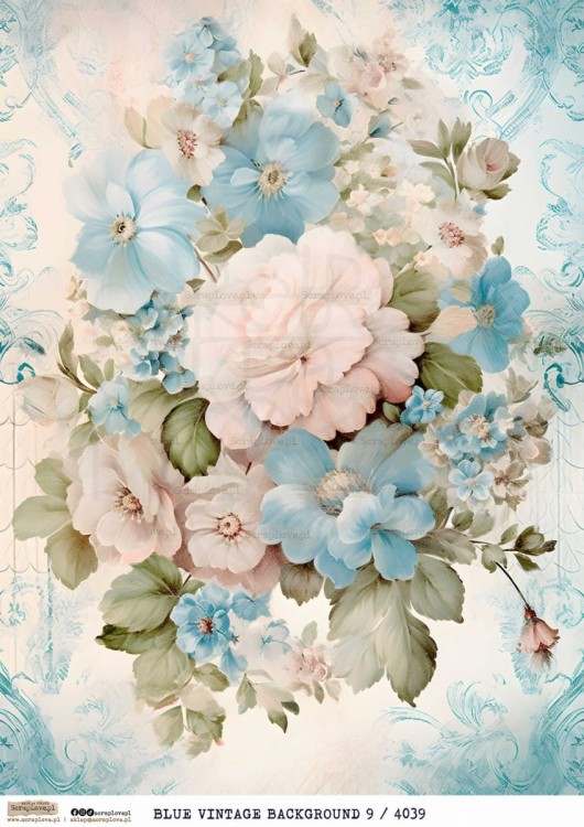 Papier ryżowy do decoupage A4 Blue Vintage Background 9 PR4039 ScrapLove
