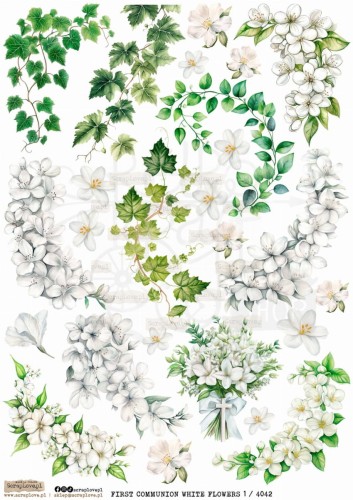 Papier ryżowy do decoupage A4 First Communion White Flowers 1 PR4042 ScrapLove
