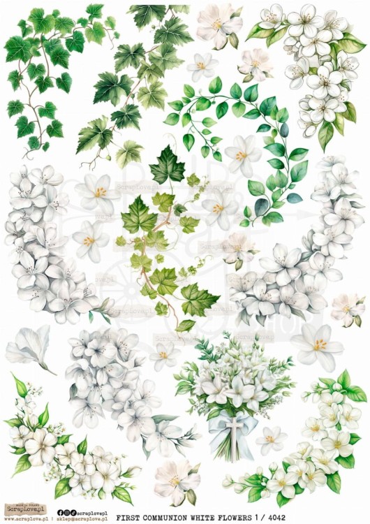Papier ryżowy do decoupage A4 First Communion White Flowers 1 PR4042 ScrapLove