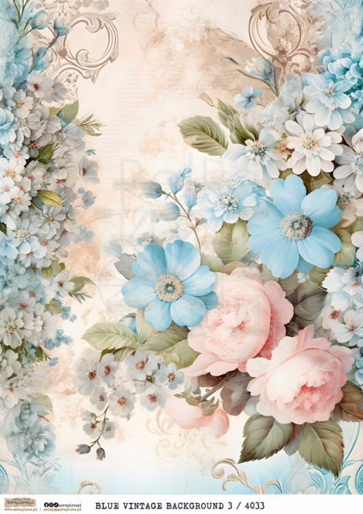 Papier ryżowy do decoupage A4 Blue Vintage Background 3 PR4033 ScrapLove