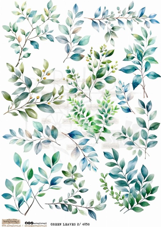 Papier ryżowy do decoupage A4 Green Leaves 2 PR4058 ScrapLove