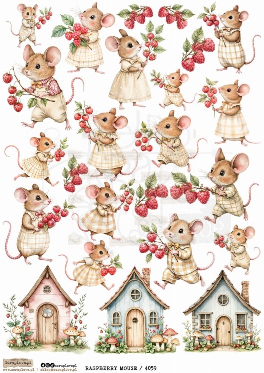 Papier ryżowy do decoupage A4 Raspberry Mouse 1 PR4059 ScrapLove