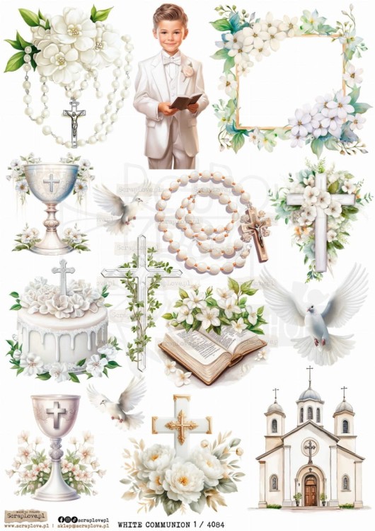 Papier ryżowy do decoupage A4 White Communion 1 PR4084 ScrapLove