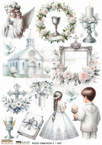 Papier ryżowy do decoupage A4 White Communion 2 PR4085 ScrapLove