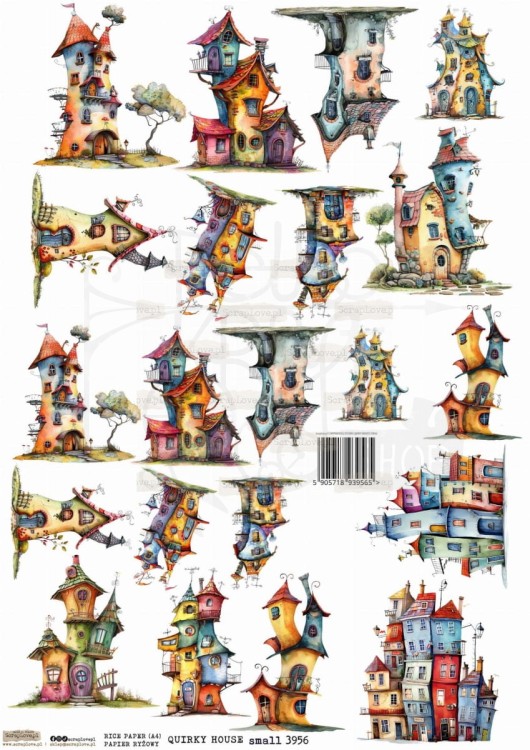 Papier ryżowy do decoupage A4 Quirky Houses Small PR3956 ScrapLove