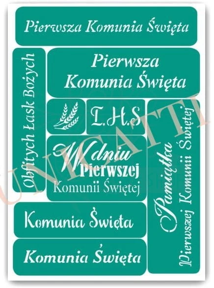 Szablon samoprzylepny Napisy Komunia zestaw 9 sztuk 10 Unicatti
