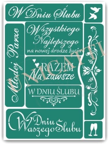 Szablon samoprzylepny Napisy ślubne zestaw 9 sztuk 9 Unicatti