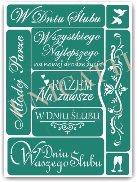 Szablon samoprzylepny Napisy ślubne zestaw 9 sztuk 9 Unicatti
