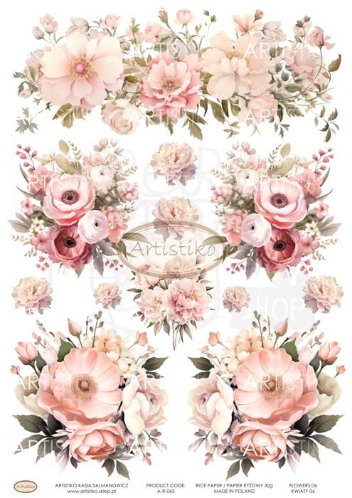 Papier ryżowy do decoupage A4 Kwiaty 06 A-R-065 Artistiko