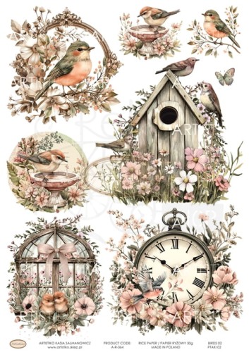 Papier ryżowy do decoupage A4 Ptaki 02 A-R-064 Artistiko