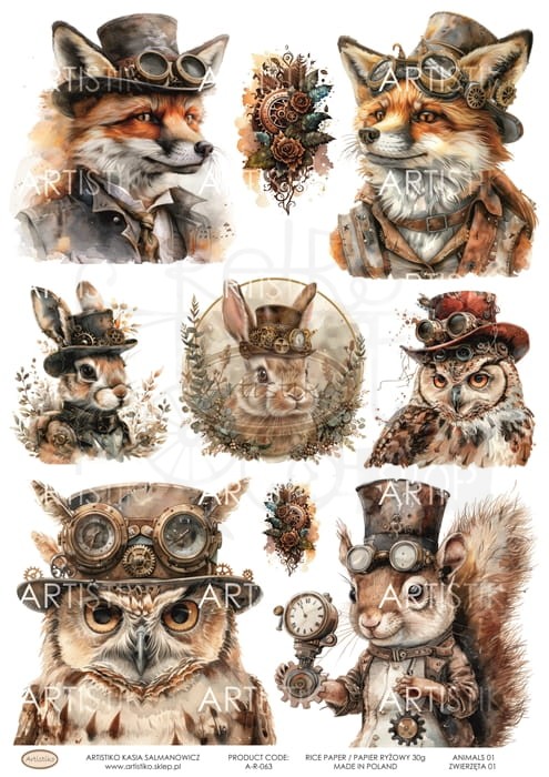 Papier ryżowy do decoupage A4 Zwierzęta 01 A-R-063 Artistiko