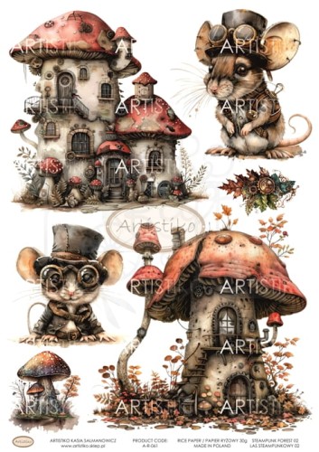 Papier ryżowy do decoupage A4 Las steampunkowy 02 A-R-061 Artistiko