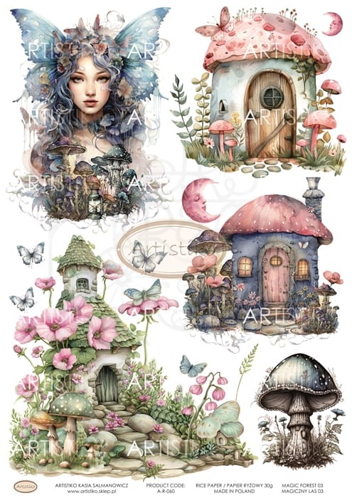 Papier ryżowy do decoupage A4 Magiczny las 03 A-R-060 Artistiko