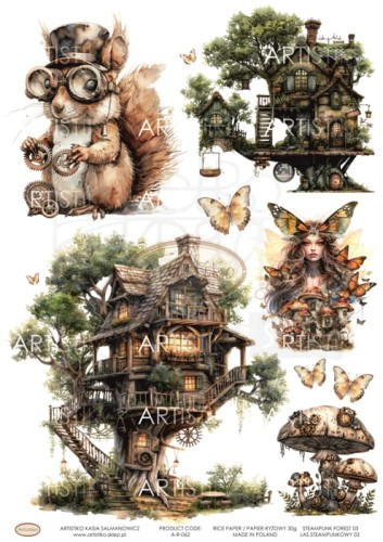 Papier ryżowy do decoupage A4 Las steampunkowy 03 A-R-062 Artistiko