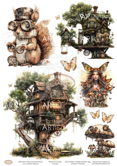 Papier ryżowy do decoupage A4 Las steampunkowy 03 A-R-062 Artistiko