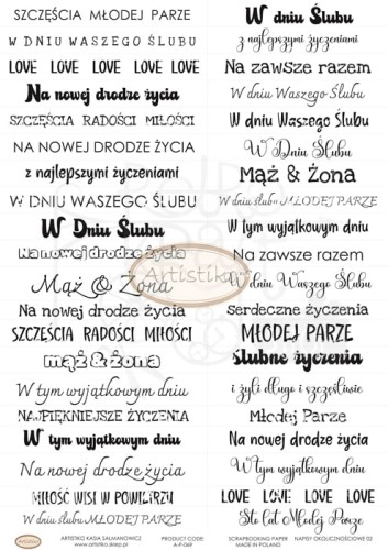 Papier do scrapbookingu A4 dodatki do wycinania Napisy okolicznościowe 02 A-P-069 Artistiko