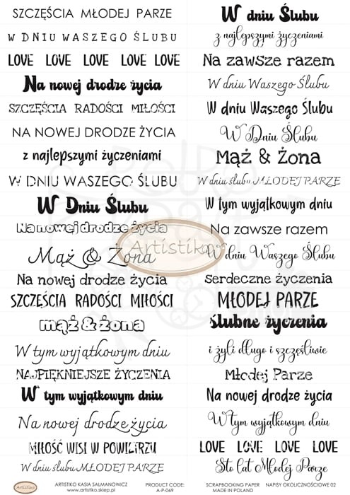 Papier do scrapbookingu A4 dodatki do wycinania Napisy okolicznościowe 02 A-P-069 Artistiko
