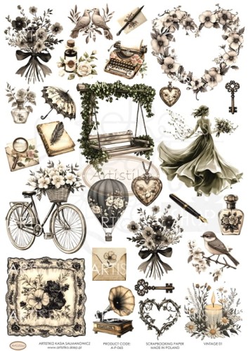 Papier do scrapbookingu A4 dodatki do wycinania Vintage 01 A-P-065 Artistiko