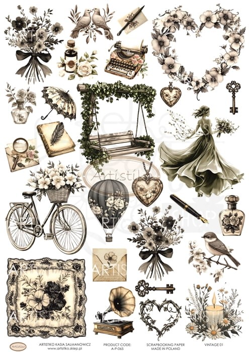 Papier do scrapbookingu A4 dodatki do wycinania Vintage 01 A-P-065 Artistiko