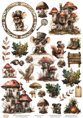 Papier do scrapbookingu A4 dodatki do wycinania Steampunkowy las 01 A-P-060 Artistiko