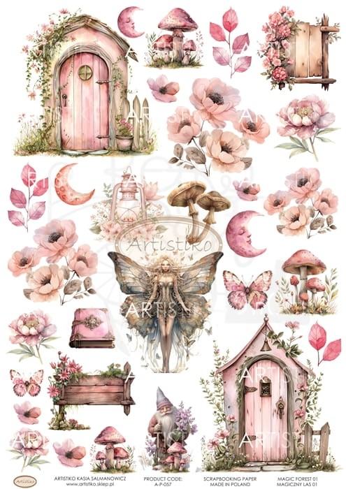 Papier do scrapbookingu A4 dodatki do wycinania Magiczny las 01 A-P-057 Artistiko