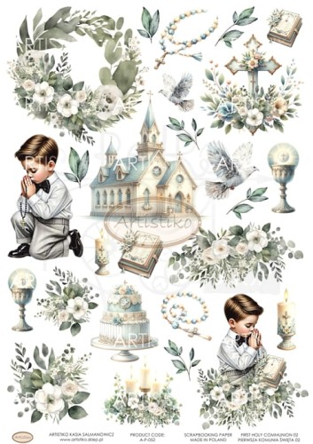 Papier do scrapbookingu A4 dodatki do wycinania Pierwsza Komunia Święta 02 A-P-052 Artistiko